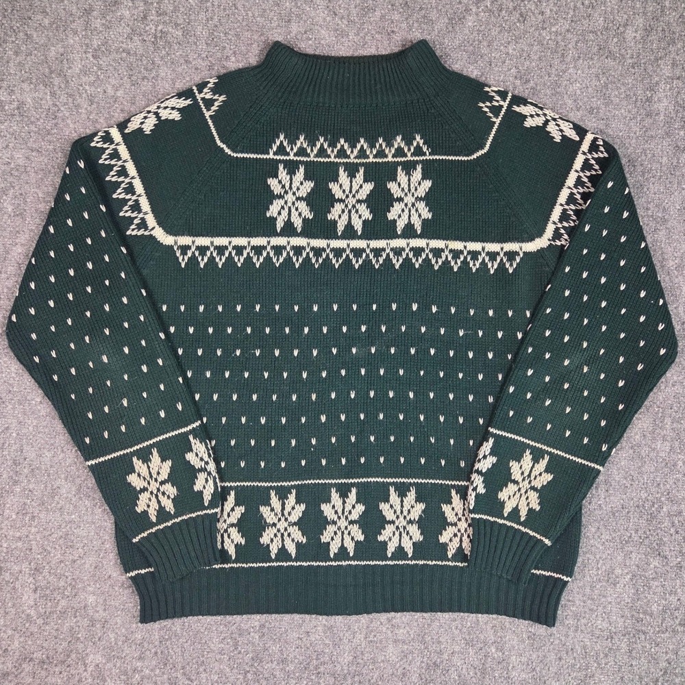 Vintage JCPenney Sweater Mens XL Green Nordic Fair Isle Snowflake Acrylic Knit
